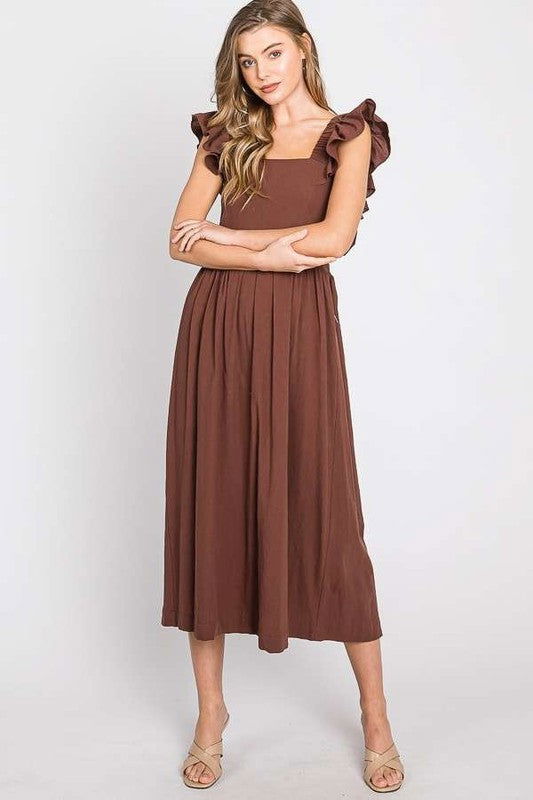 Linen Ruffle Mid Dress us.meeeshop - 