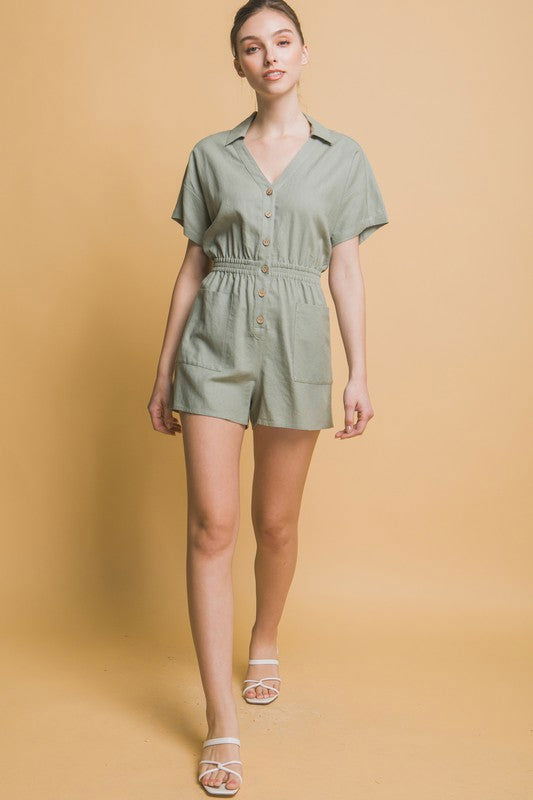 Love Tree Linen Button Down Romper - us.meeeshop