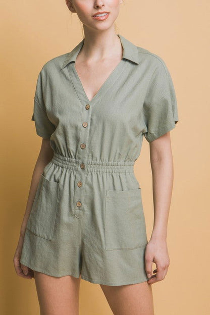 Love Tree Linen Button Down Romper - us.meeeshop