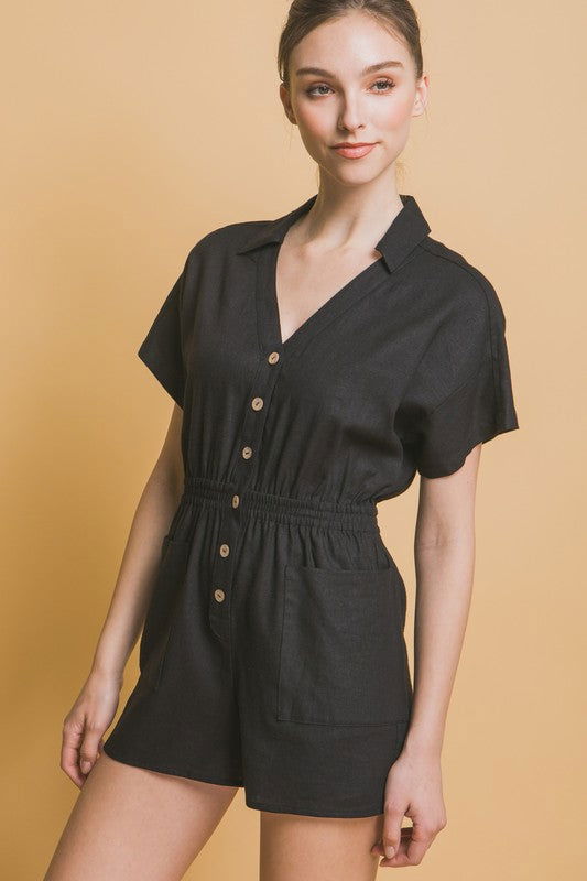 Love Tree Linen Button Down Romper - us.meeeshop