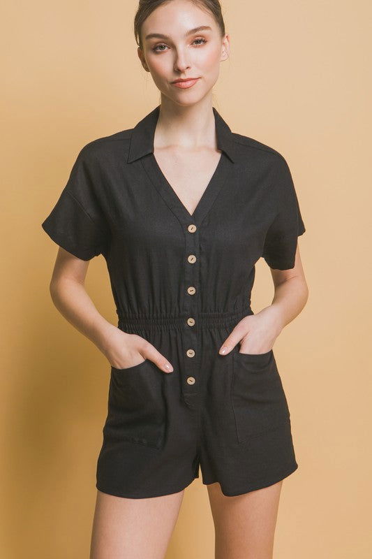 Love Tree Linen Button Down Romper - us.meeeshop