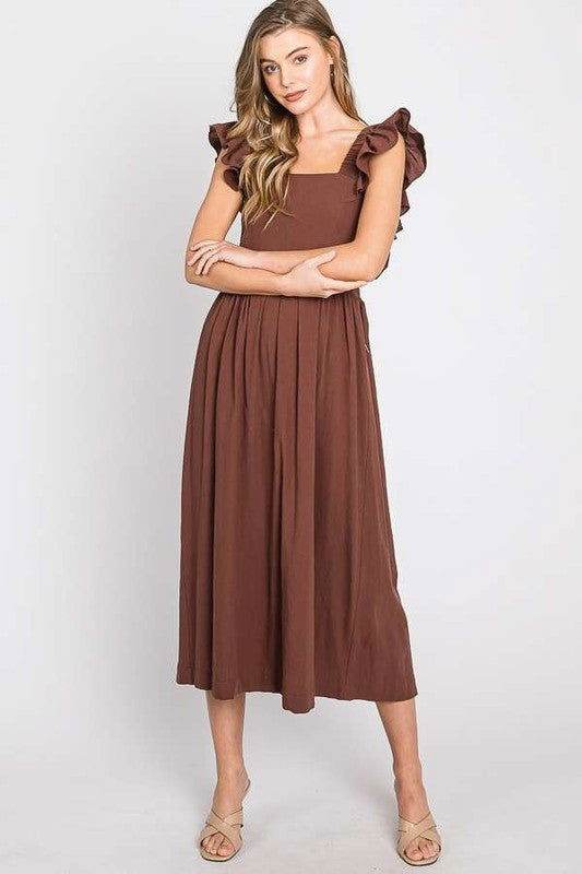 Linen Ruffle Mid Dress - us.meeeshop