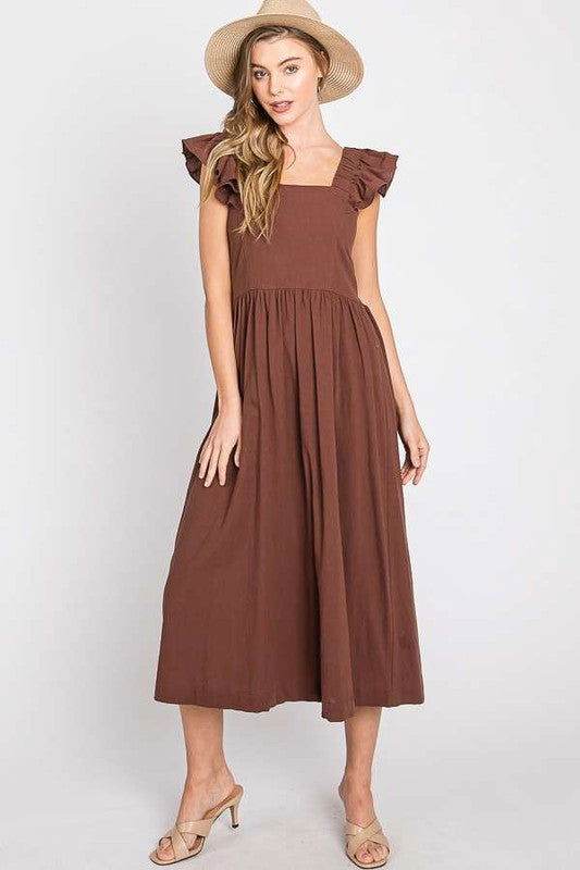 Linen Ruffle Mid Dress - us.meeeshop