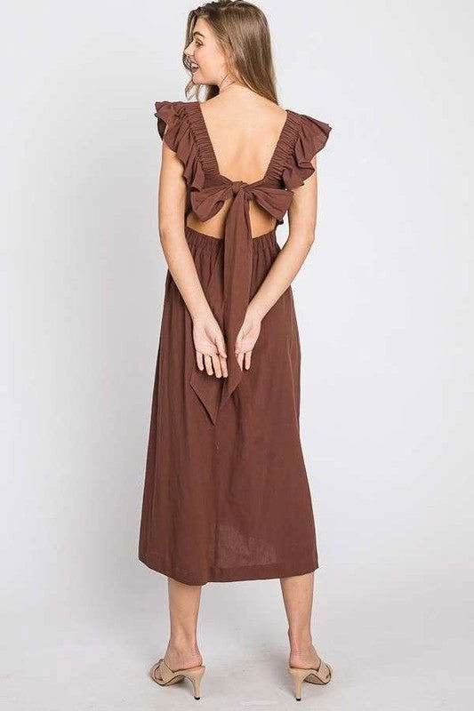 Linen Ruffle Mid Dress - us.meeeshop