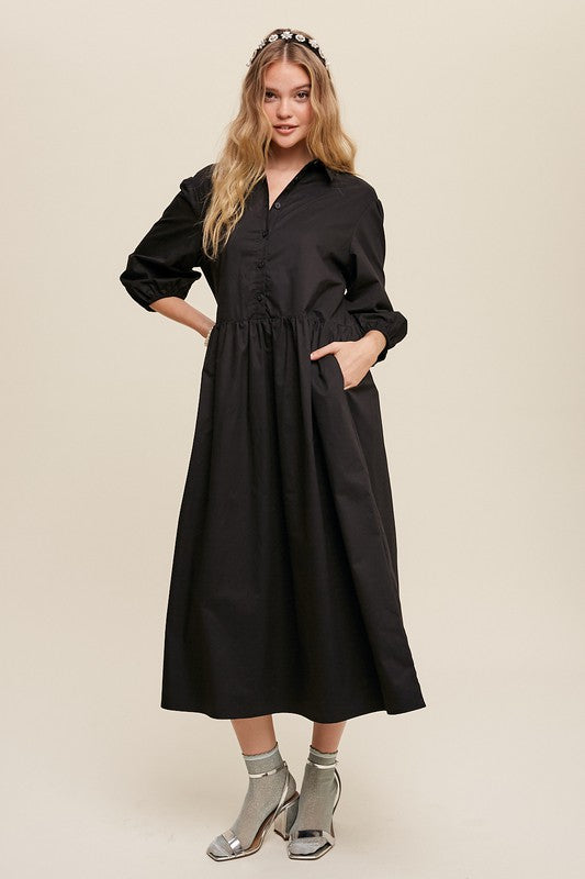 Listicle | Button Front Puff Sleeve Babydoll Maxi Dress | us.meeeshop