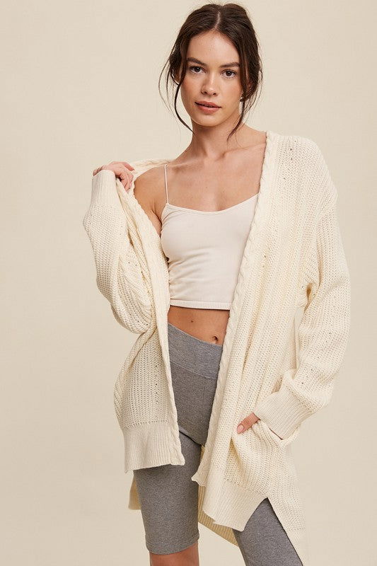 Listicle Cable Knit Open Front Long Cardigan us.meeeshop - Shirts & Tops