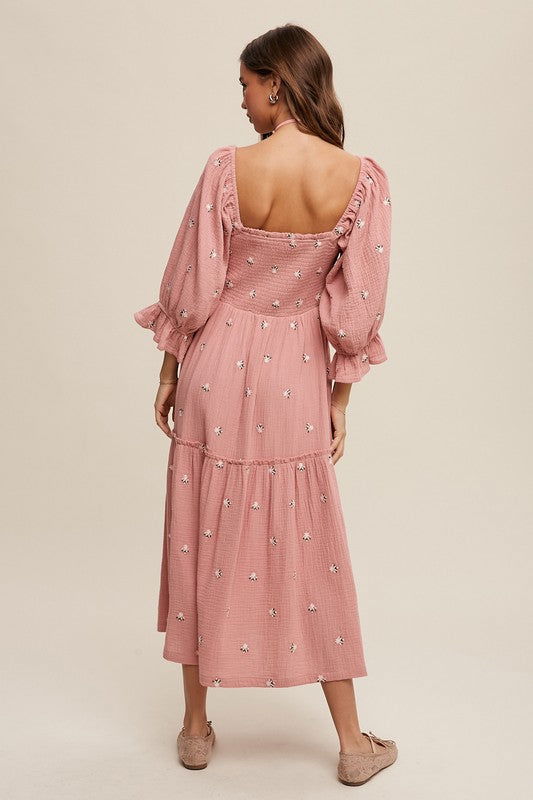 Listicle Ditzy Floral Embroidery Puff Sleeve Maxi Dress us.meeeshop - 