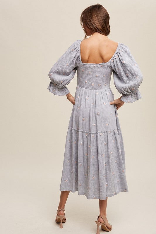 Listicle Ditzy Floral Embroidery Puff Sleeve Maxi Dress us.meeeshop - 