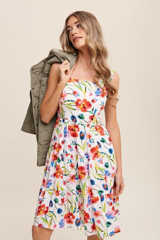 Listicle Flower Print Square Neck Dress us.meeeshop - 