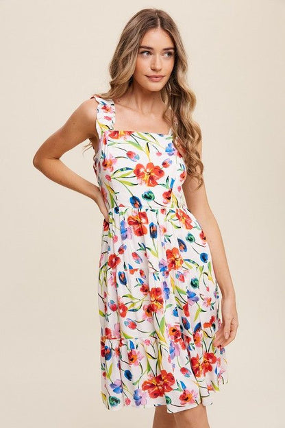 Listicle Flower Print Square Neck Dress us.meeeshop - 