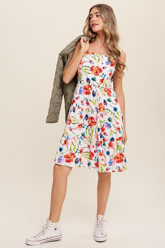 Listicle Flower Print Square Neck Dress us.meeeshop - 