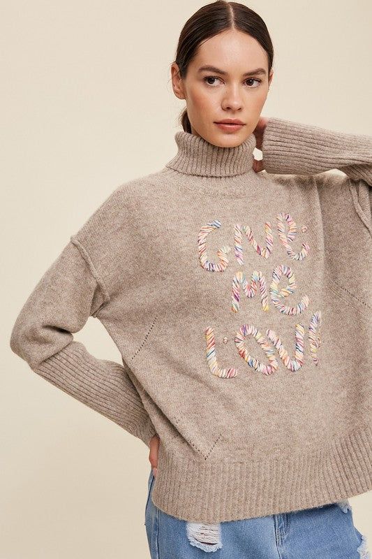 Listicle | Give Me Love Stitched Mock Neck Sweater us.meeeshop - Shirts & Tops