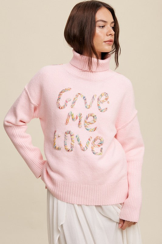 Listicle | Give Me Love Stitched Mock Neck Sweater | us.meeeshop