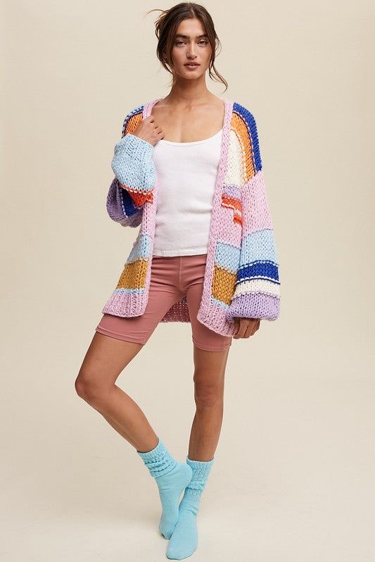 Listicle Hand Knit Multi Striped Cardigan us.meeeshop - 