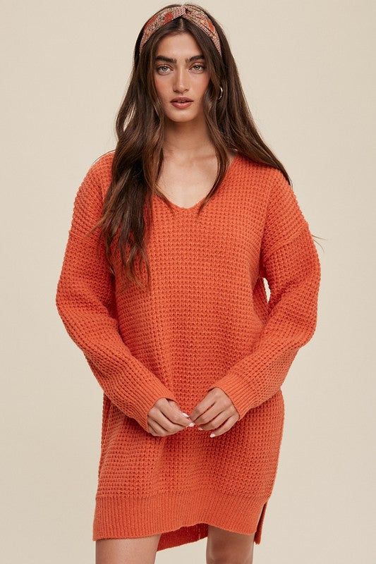 Listicle Slouchy V-neck Ribbed Knit Sweater us.meeeshop - 