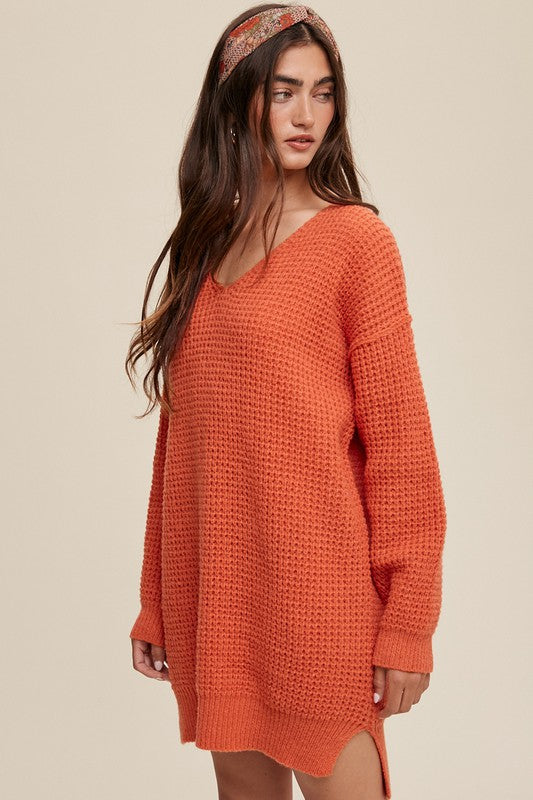 Listicle Slouchy V-neck Ribbed Knit Sweater | us.meeeshop