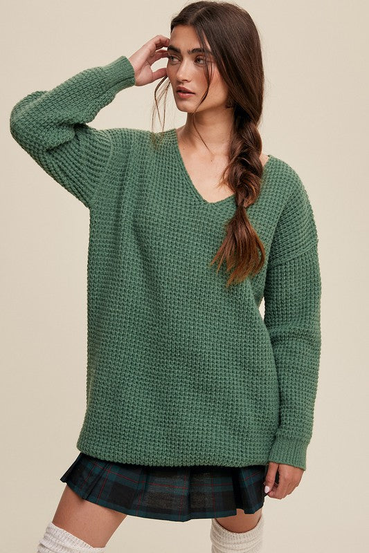 Listicle Slouchy V-neck Ribbed Knit Sweater | us.meeeshop