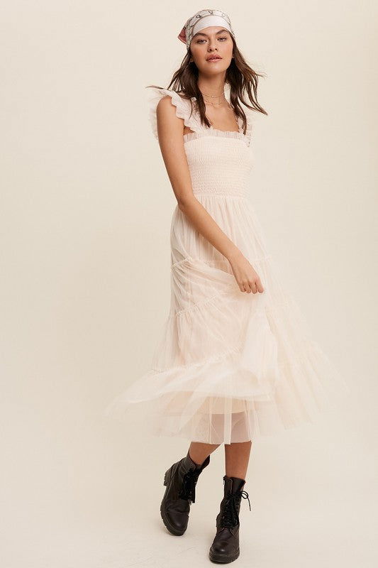 Listicle Smocked Ruffle Tiered Mesh Midi Maxi Dress us.meeeshop - 