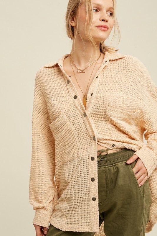 Listicle | Soft Thermal Knit Shacket Top us.meeeshop - Shirts & Tops