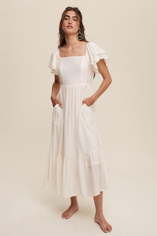 Listicle Square Neck Ruffled Short Sleeve Maxi Dress us.meeeshop - 