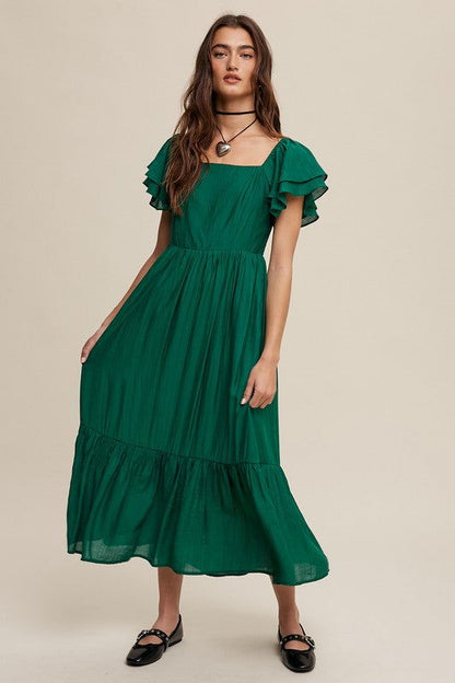 Listicle Square Neck Ruffled Short Sleeve Maxi Dress us.meeeshop - 