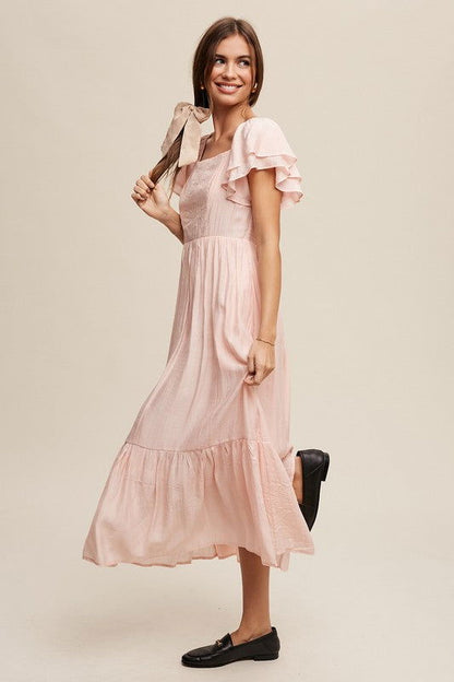 Listicle Square Neck Ruffled Short Sleeve Maxi Dress us.meeeshop - 