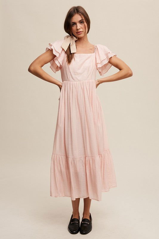 Listicle Square Neck Ruffled Short Sleeve Maxi Dress us.meeeshop - Dresses