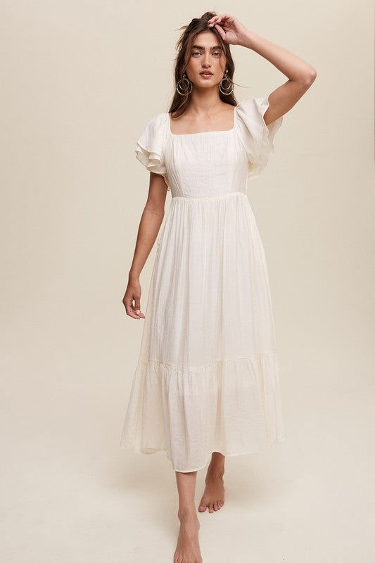 Listicle Square Neck Ruffled Short Sleeve Maxi Dress us.meeeshop - 