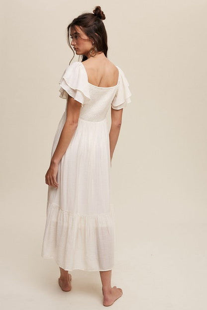 Listicle Square Neck Ruffled Short Sleeve Maxi Dress us.meeeshop - 