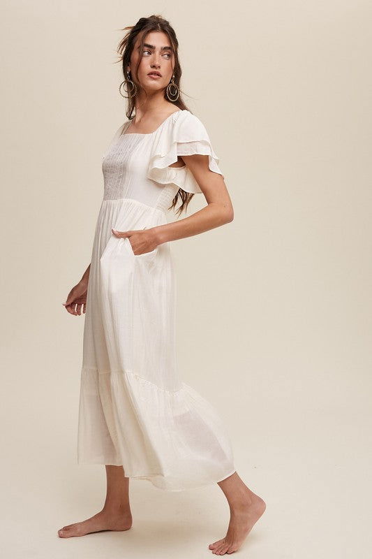 Listicle Square Neck Ruffled Short Sleeve Maxi Dress us.meeeshop - 