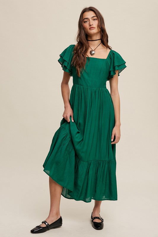 Listicle Square Neck Ruffled Short Sleeve Maxi Dress us.meeeshop - 