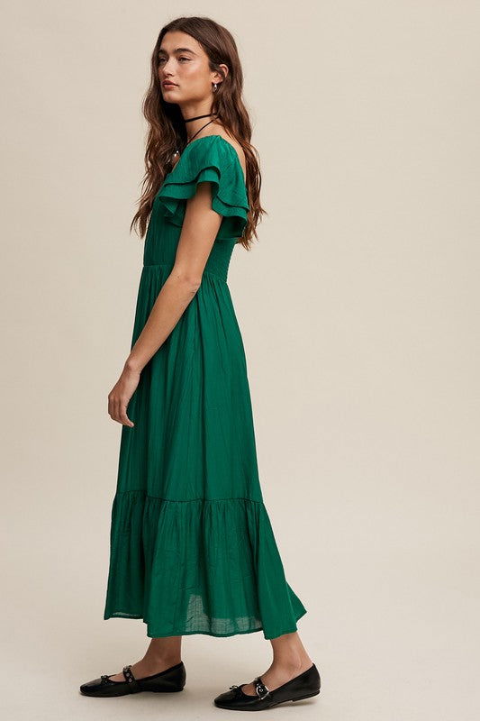 Listicle Square Neck Ruffled Short Sleeve Maxi Dress us.meeeshop - 