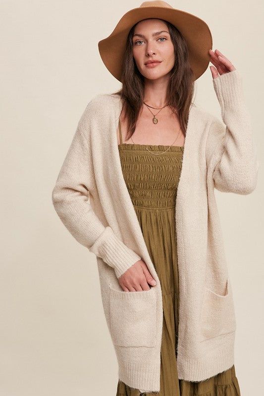 Listicle Two Pocket Open-Front Long Knit Cardigan us.meeeshop - Shirts & Tops