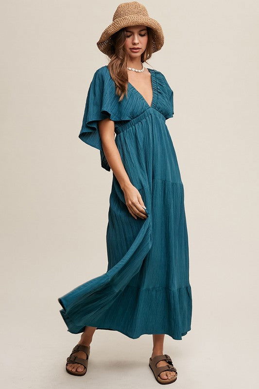 Listicle V-neck Ruffle Sleeve Flowy Vacation Dress us.meeeshop - 