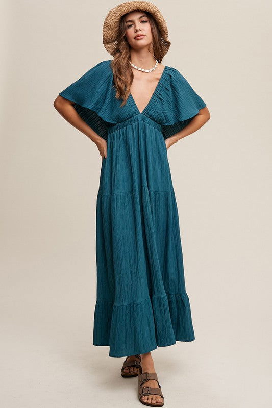 Listicle V-neck Ruffle Sleeve Flowy Vacation Dress us.meeeshop - Dresses