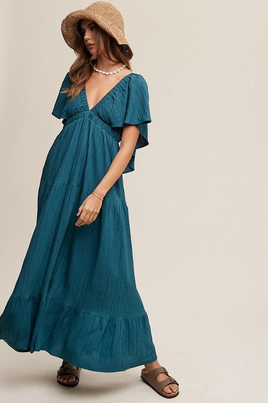 Listicle V-neck Ruffle Sleeve Flowy Vacation Dress us.meeeshop - 