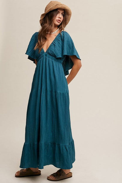 Listicle V-neck Ruffle Sleeve Flowy Vacation Dress us.meeeshop - 