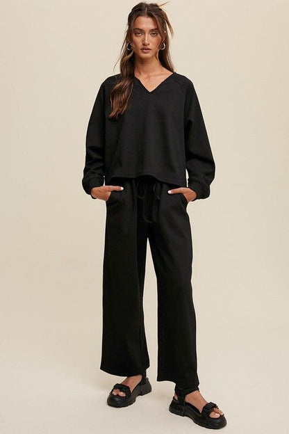 Listicle V-neck Sweatshirt and Pants Set us.meeeshop - Loungewear