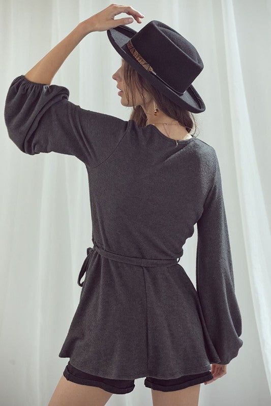 Long Bubble Sleeve Wrap Tunic us.meeeshop - 