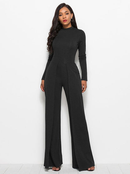 Long Sleeve Mock Neck Wide Leg Jumpsuit us.meeeshop - 