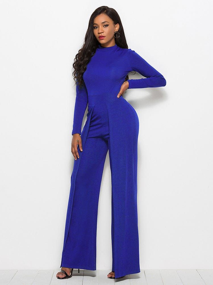 Long Sleeve Mock Neck Wide Leg Jumpsuit us.meeeshop - 