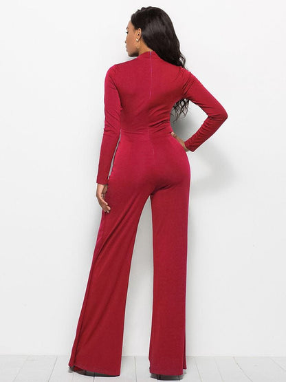 Long Sleeve Mock Neck Wide Leg Jumpsuit us.meeeshop - 