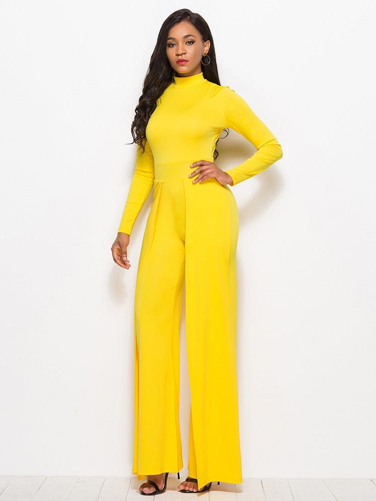 Long Sleeve Mock Neck Wide Leg Jumpsuit us.meeeshop - 