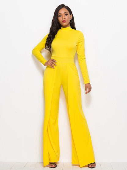 Long Sleeve Mock Neck Wide Leg Jumpsuit us.meeeshop - 