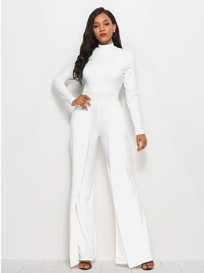 Long Sleeve Mock Neck Wide Leg Jumpsuit us.meeeshop - 