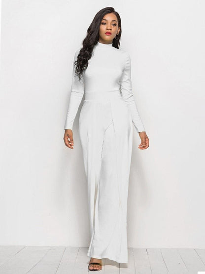 Long Sleeve Mock Neck Wide Leg Jumpsuit us.meeeshop - 