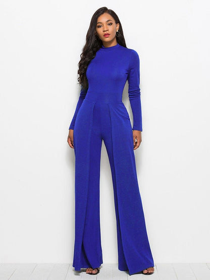 Long Sleeve Mock Neck Wide Leg Jumpsuit us.meeeshop - 