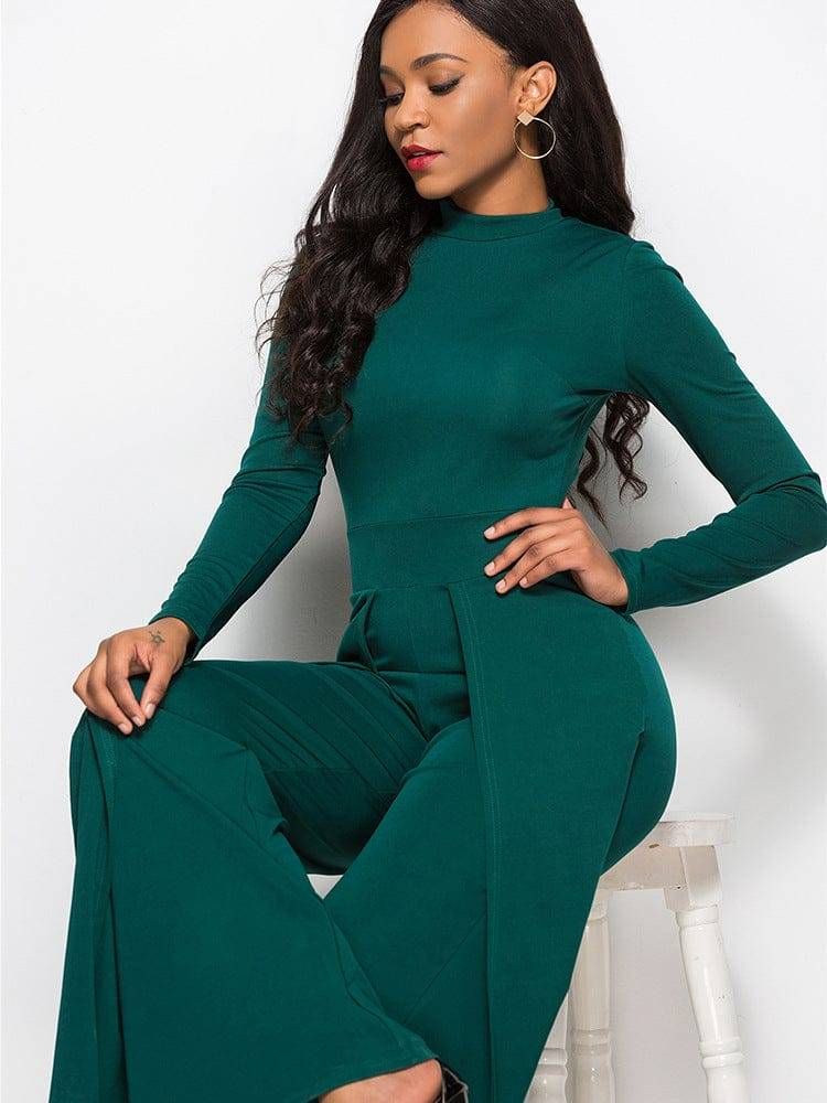 Long Sleeve Mock Neck Wide Leg Jumpsuit us.meeeshop - 