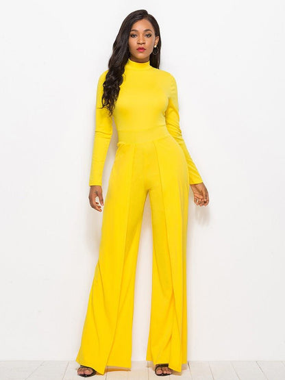 Long Sleeve Mock Neck Wide Leg Jumpsuit us.meeeshop - 