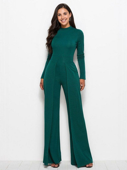 Long Sleeve Mock Neck Wide Leg Jumpsuit us.meeeshop - Jumpsuits & Rompers